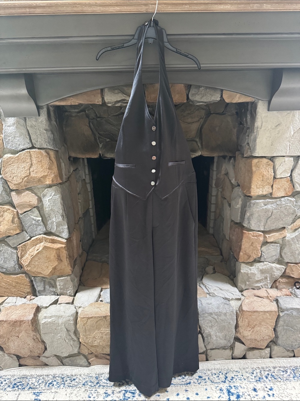 Dkny Black Halter Vest-Style Wide-Leg Jumpsuit